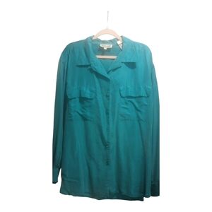 Christie & Jill Teal 100% Silk Blouse 2X